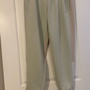 Adidas Light Green and Beige Color-Block Joggers